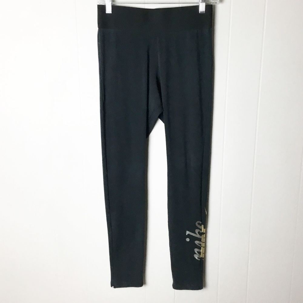 Nike 7/8 Workout Leggings Black & Gold Size M Workout Gym